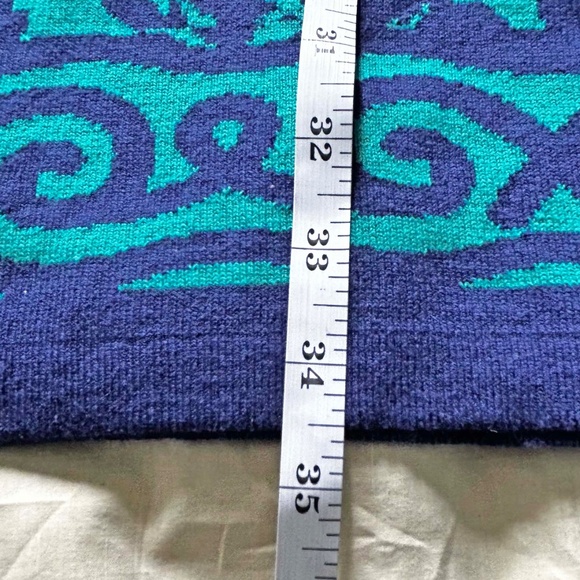 JACKET, BLANKET SWEATER, ROYAL BLUE/TEAL, SZ 3X, GRAPHIC FLORAL, COTTON RAYON - Picture 8 of 15